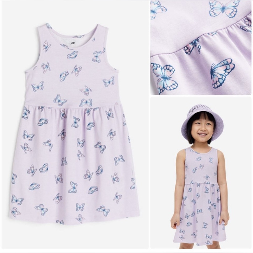 H&M Toddler Girls Kids Dress in Light Purple with Butterfly Design